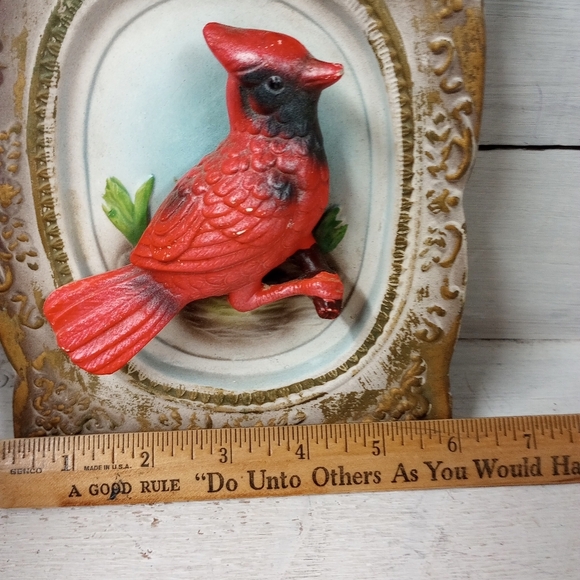 Vintage Porcelain Ceramic Cardinal Red Bird 3D Wall Hanging, Made in Japan MCM - Picture 12 of 12
